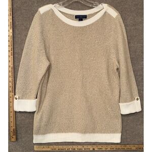 Karen Scott Sweater, Gold/Tan/Cream, Classic, Boatneck, Metallic Knit, Size Lrg